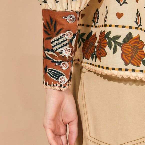 Farm Rio Beige Ainika Floral Long Sleeve Blouse - Picture 4 of 10